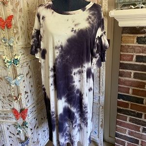 Hayden Midi Tie Dye Dress w/Ruffled Sleeves NWT Large